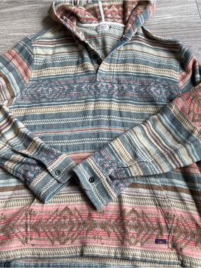 Faherty Pacific Poncho L hooded Pullover Southwestern Baja Blanket Hoodie $188